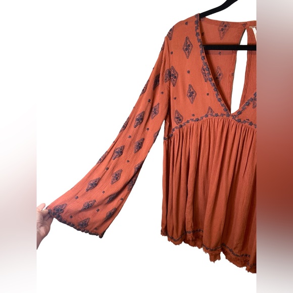 Free People | Medium Orange Rustic Diamond Embroidered Dress - Picture 4 of 8